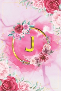 J : Beautiful Rose Marbre Blank Wide Rulled Notebook with Monogram Initial Letter K for Women and Girls- Lovely Golden Ring Lined Personalized Diary and Journal with Lined Ruled Pages