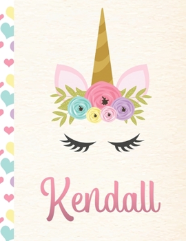 Paperback Kendall: Personalized Unicorn Primary Handwriting Notebook For Girls With Pink Name - Dotted Midline Handwriting Practice Paper Book