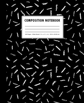 Paperback Composition Notebook: Black + White Chalk Pattern Wide Ruled Book