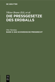 Hardcover Das Schwedische Preßrecht [German] Book