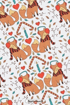 Notizbuch: süßes Fuchs Paar Muster mit Herz Motiv | 110 Seiten Punktkariert Dotgrid Journal | glänzendes Softcover | Notizbuch, Skizzenbuch, Schreibheft, Geschenkidee (German Edition)