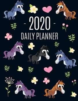 Paperback Horse Daily Planner 2020: Cute Year Agenda: January - December 2020 Pretty Monthly Calendar Organizer with Farm Animal Pony Large Black Schedule Book