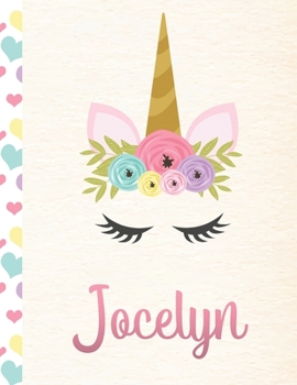 Jocelyn: Personalized Unicorn Sketchbook For Girls With Pink Name - 8.5x11 110 Pages. Doodle, Sketch, Create!