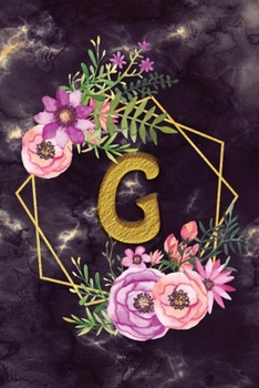 G: Personalized Dot Grid Bullet BUJO Notebook Journal Modern Floral Gold Initial Monogram Letter - Many Usage Handy Travel Size For Women Teens