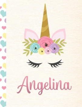 Paperback Angelina: Personalized Unicorn Dot Grid Bullet Journal/Notebook For Girls With Pink Name - 8.5x11 110 Pages Dotted Journal Diary Book