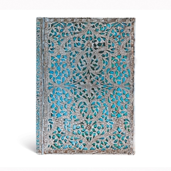 Diary Paperblanks Maya Blue Silver Filigree Collection Hardcover MIDI Lined Elastic Band Closure 240 Pg 120 GSM Book