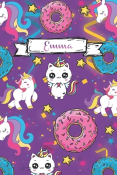 Emma: Glossy Sketchbook Cute Cat Unicorn Doughnut Kawaii Sketch Book for Girls 111 Pages of 6x9 inch Blank Paper for Drawing, Doodling or Sketching Sketchbooks For Kids