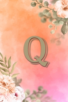 Q: Initial Q Notebook for Womens and Girls, Pink Green Flower 6 x 9 120 pages