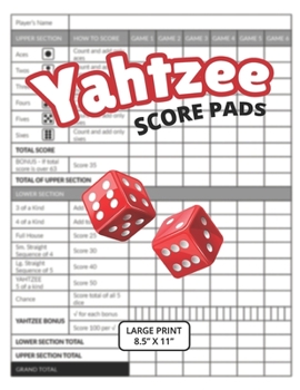 Paperback Yahtzee Score Pads: Large Print Size 8.5 x 11 Book