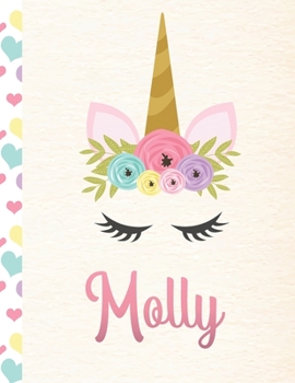 Paperback Molly: Personalized Unicorn Primary Handwriting Notebook For Girls With Pink Name - Dotted Midline Handwriting Practice Paper Book