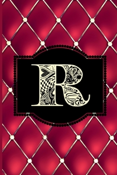 R: Monogram Journal or Diary. Captivating Ruby Red and Gold Diamond Design with a Decorative Uppercase Initial with Texture & Charm on a Vintage Black Cinema Marquee Notebook. (6x9 110 Blank Lined Pag
