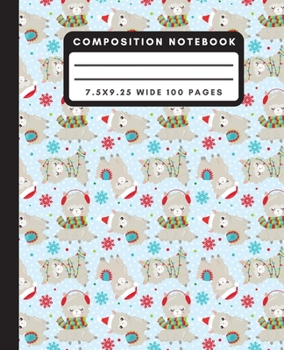 Composition Notebook: Cute Christmas Llama Wide Ruled Notebook Lined School Journal 100 Pages 7.5 x 9.25 Blue