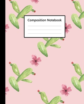 Composition Notebook : Cute Pink Color Cactus Watercolor Pattern, 110 Pages 7.5"x9.25" College Wide Ruled Paper Notebook Journal, Blank Lined Workbook ... Boys for Home School College for Lectures.