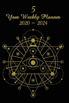 5 Year Weekly Planner 2020 - 2024: Black Cover Design - Agenda Planner For The Next Five Years  + 20 pages addresses + 20 pages lines + 20 pages dot grid