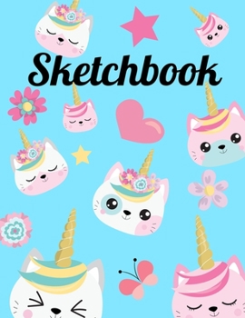 Paperback Sketchbook: Cute Kawaii Unicorn Cats Sketchbook for Kids and Adults with 110 pages of 8.5 x 11" Blank White Paper for Drawing, Doo Book