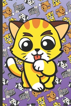 Daily and Weekly Chore Chart Notebook for Kids: Yellow Kitten Licking Paw with Cute Kittens Cats Dogs and Puppies on a Purple Background.