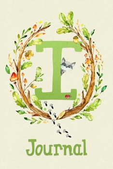 Cute Woodland Critter Journal with Initial: Cute Woodland Raccoon Journal with Green Initial 'I'