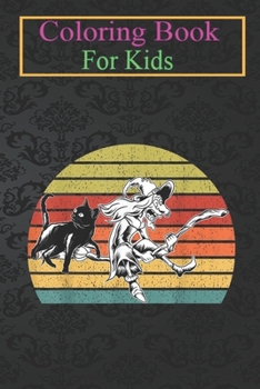 Coloring Book For Kids: Vintage Black cat Witch Riding A Broomstick Retro Style Animal Coloring Book: For Kids Aged 3-8 (Fun Activities for Kids)