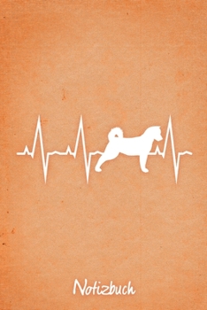 Notizbuch: Oranges kariertes American Akita Herzschlag Hunde Notizheft ca DIN A5 weiß kariert 110 Seiten (German Edition)
