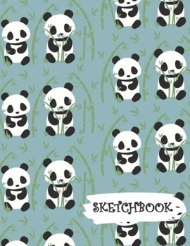 Sketchbook: Panda Bear Eating Bamboo with Blue Background Fun Framed Drawing Paper Notebook