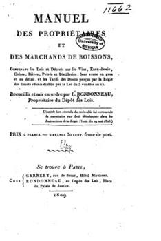 Paperback Manuel des propriétaires et des marchands de boissons [French] Book