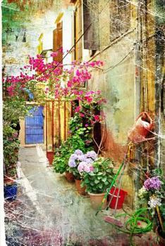 Paperback A Picturesque Courtyard in Greece, for the Love of Travel: Blank 150 Page Lined Journal for Your Thoughts, Ideas, and Inspiration Book