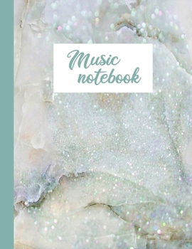 Music notebook: wide staff manuscript paper | 8.5x11 | 120 pages | 8 staves per page | easy to write on | shiny diamonds on ivory white marble | bokeh ... perfect for students, musicians and composers