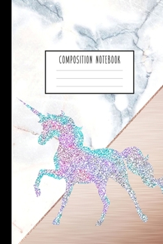 Paperback Composition Notebook: Neon Unicorn, Pink and White Marble, Composition Book for Girls, Kids, School, Students and Teachers (Wide Ruled 6 x 9 Book