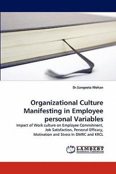 Paperback Organizational Culture Manifesting in Employee Personal Variables Book