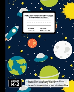 Primary Composition Notebook Story Paper Journal: Handwriting & Drawing Sheets for Kindergarten to 2nd Grade Elementary Students, Picture Space & Dashed Midline Page, Space Planets