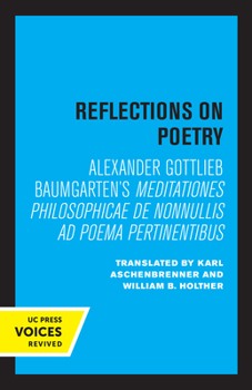 Paperback Reflections on Poetry: Meditationes Philosophicae de Nonnullis AD Poema Pertinentibus Book