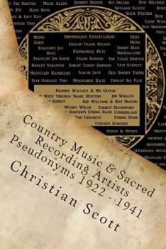 Paperback Country Music & Sacred Recording Artists Pseudonyms 1922 - 1941 Book