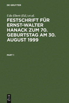 Hardcover Festschrift Für Ernst-Walter Hanack Zum 70. Geburtstag Am 30. August 1999 [German] Book