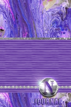N Journal: Purple Acrylic Pour Abstract Art - Letter N Initial Monogram Lined Notebook