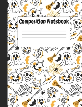 Paperback Composition Notebook: White Halloween Themes Style, 8.5" x 11" (21.59cm x 27.94cm), 120 pages, Large Notebook (Wide Ruled School Composition Book