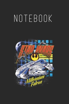 Notebook: Star Wars Millennium Falcon Retro Neon Grid Battle Size Blank Pages Lined Journal Notebook with Black Cover Size 6in x 9in  x120 Pages for Kids or Men and Women