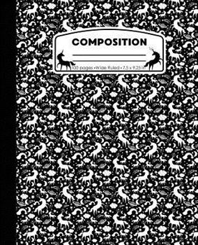 Paperback Composition: Unicorn Black Marble Composition Notebook Wide Ruled 7.5 x 9.25 in, 100 pages book for girls, kids, school, students a Book