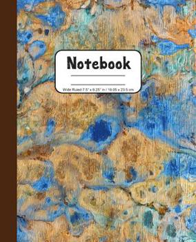 Notebook Wide Ruled 7.5" x 9.25" in / 19.05 x 23.5 cm: Composition Book, Watercolor Design in Shades of Blues and Browns Cover W752
