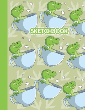 Paperback Sketchbook: Cool Blank Notebook for Sketching and Picture Space with T-rex Dinosaur in a Tea Cup, Unlined Paper Book for Drawing, Book