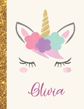 Olivia: Olivia Unicorn Personalized Black Paper SketchBook for Girls and Kids to Drawing and Sketching Doodle Taking Note Marble Size 8.5 x 11