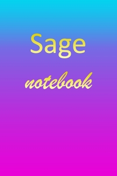 Sage: Blank Notebook | Wide Ruled Lined Paper Notepad | Writing Pad Practice Journal | Custom Personalized First Name Initial S Blue Purple Gold  | ... Homeschool & University Organizer Daybook