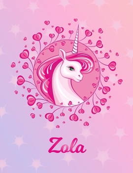 Paperback Zola: Unicorn Large Blank Primary Sketchbook Paper - Pink Purple Magical Horse Personalized Letter Z Initial Custom First Na Book