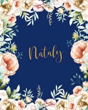 Paperback Nataly Dotted Journal: Personalized Custom Customized Name Grid Bullet Journal Notes Diary Creative Journaling Blue Flowers Gold Keepsake For Book