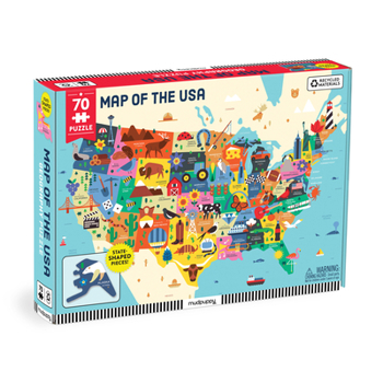 Mudpuppy Map of The United States of America Puzzle, 70 Pieces, 23”x16.5, Ideal for Kids Age 5+, Learn All 50 States by Name & Capital, Double-Sided Geography Puzzle with Pieces Shaped Like The State