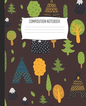 Composition Notebook: Cute Camping Mountain Tent Pattern Wide Ruled Notebook Lined School Journal | 100 Pages | 7.5" x 9.25" | Children Kids Girls Teens Women | Perfect For School