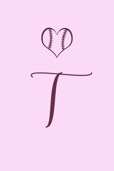 T: Name Monogram Initial T Softball 6x9" Dot Bullet Notebook/Journal Gift Idea For Girls, Women, School, College and Work