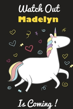 Madelyn: Cute Unicorn - Personalized Blank Lined Journal Notebook Gift For Girls