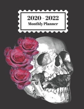 2020-2022 Monthly Planner: Human Skull Red Roses Halloween Creepy Design Cover 2 Year Planner Appointment Calendar Organizer And Journal Notebook