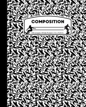 Composition: Surfing Surfer White and Black Marble Composition Notebook for Boys or Girls. Surf Board Wide Ruled Book 7.5 x 9.25 in
