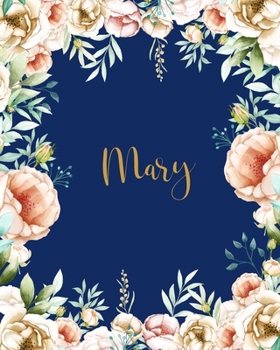 Mary Dotted Journal: Grid Bullet Journal Personalized Personal Name Notebook Gold Flowers Blue Cover for Women Teens Girls Kids Funny School Supplies Birthday & Christmas Gift
